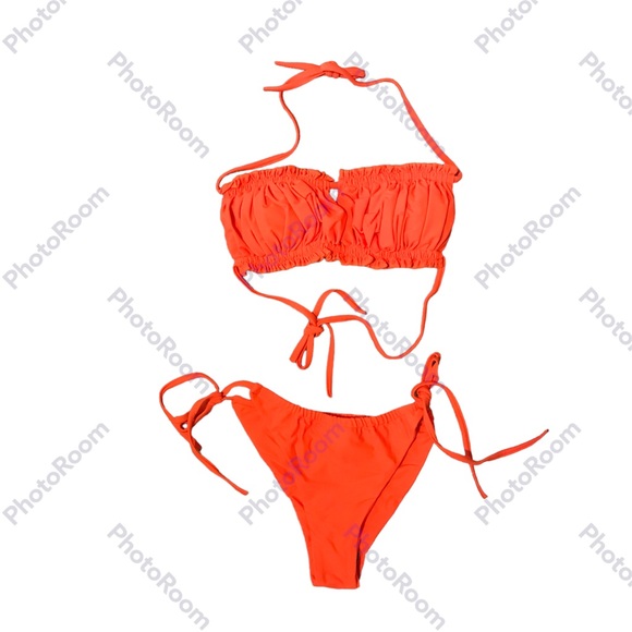 Windinny Two Piece High Waisted Triangle Thong Bikini Women’s Small Orange NWOT - Picture 1 of 4